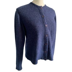 EDDIE BAUER Women’s Navy Blue Wool Nylon Polyester Button Down Sweater Size L